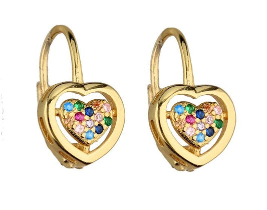 Silver Earrings Mix Color Cz Gold Plated Heart English.