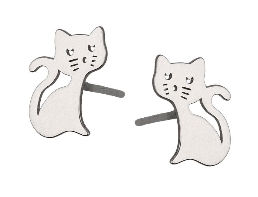 Silver Earrings Cat Kids