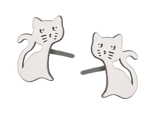 Silver Earrings Cat Kids