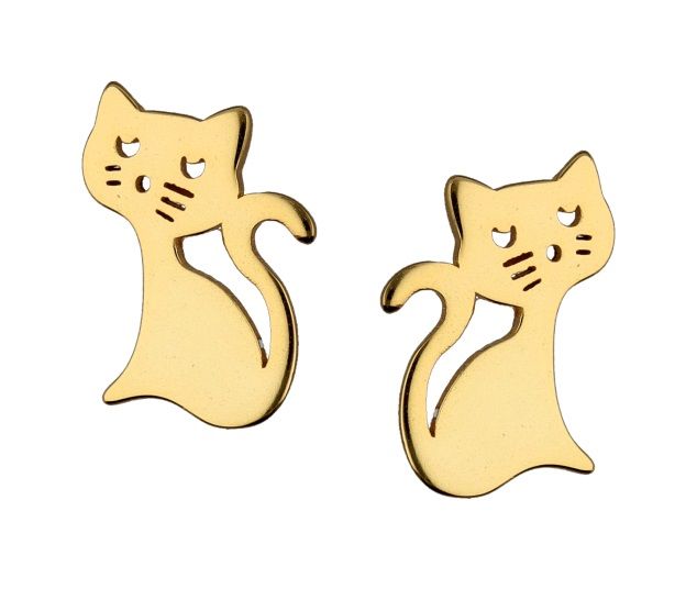 Silver Earrings Gold Plated Cat