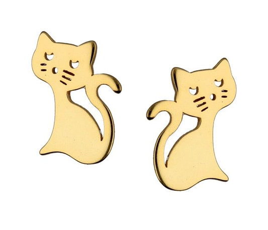 Silver Earrings Gold Plated Cat