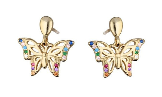 Silver Earrings Gold Plated Butterfly