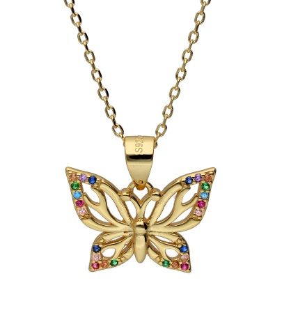 Silver Necklace 43+3 Gold Plated Butterfly