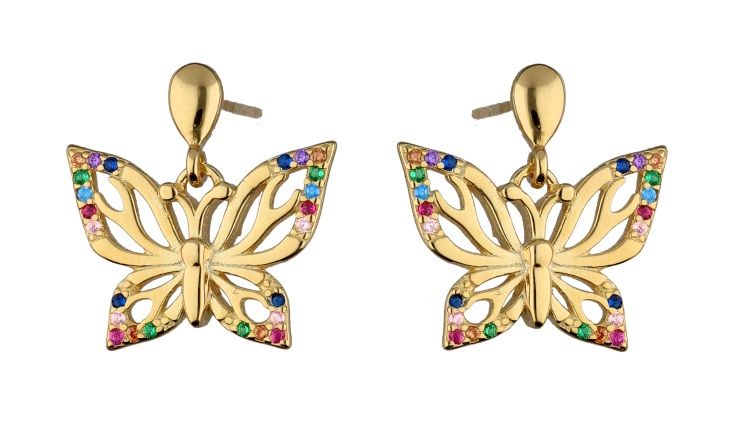 Silver Earrings Gold Plated Butterfly