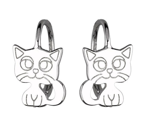 Silver Earrings Cat Kids English