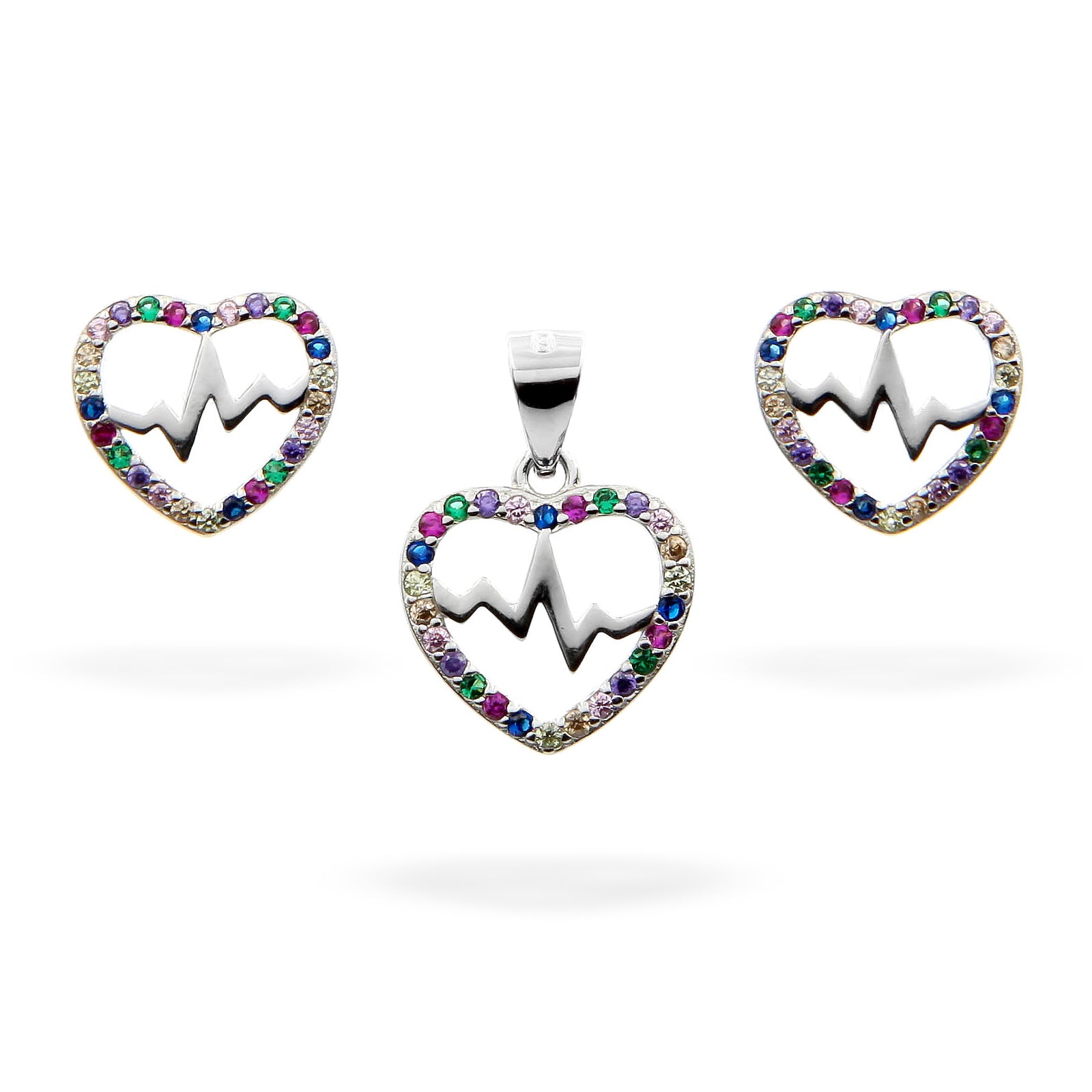 Silver Jewelry Set Heart Heartbeat