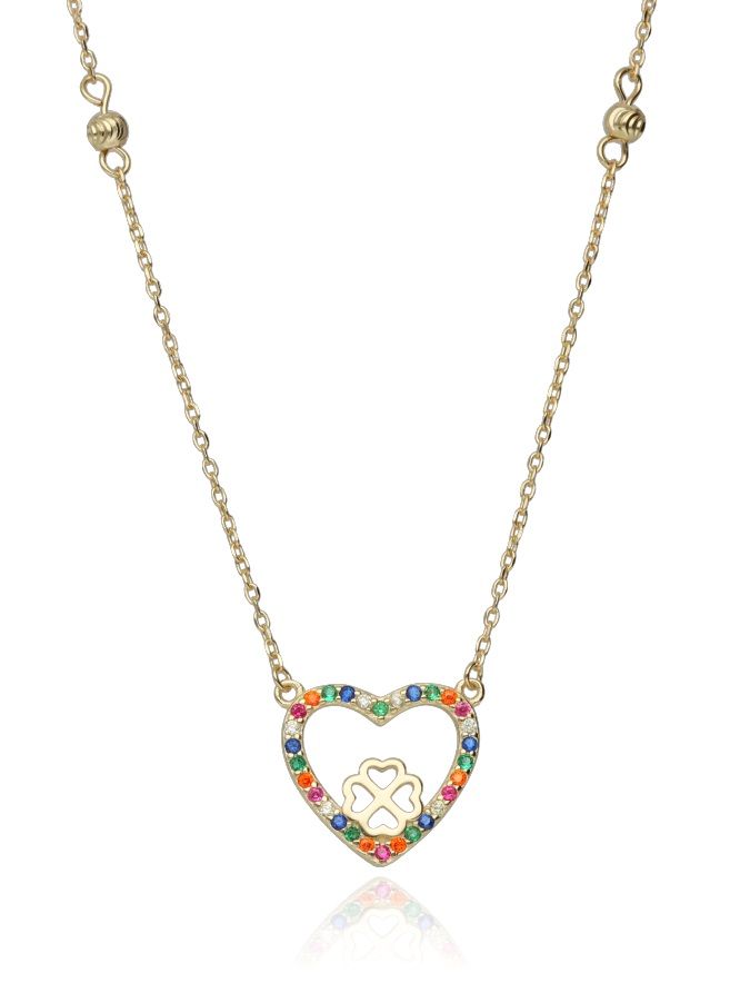 Silver Necklace 43+3 Gold Plated Heart Clover
