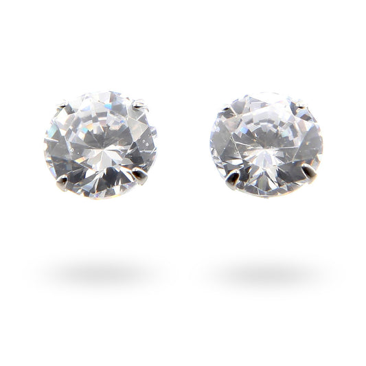 Silver Earrings 8mm Rhodium Diamond Cut Gemstone