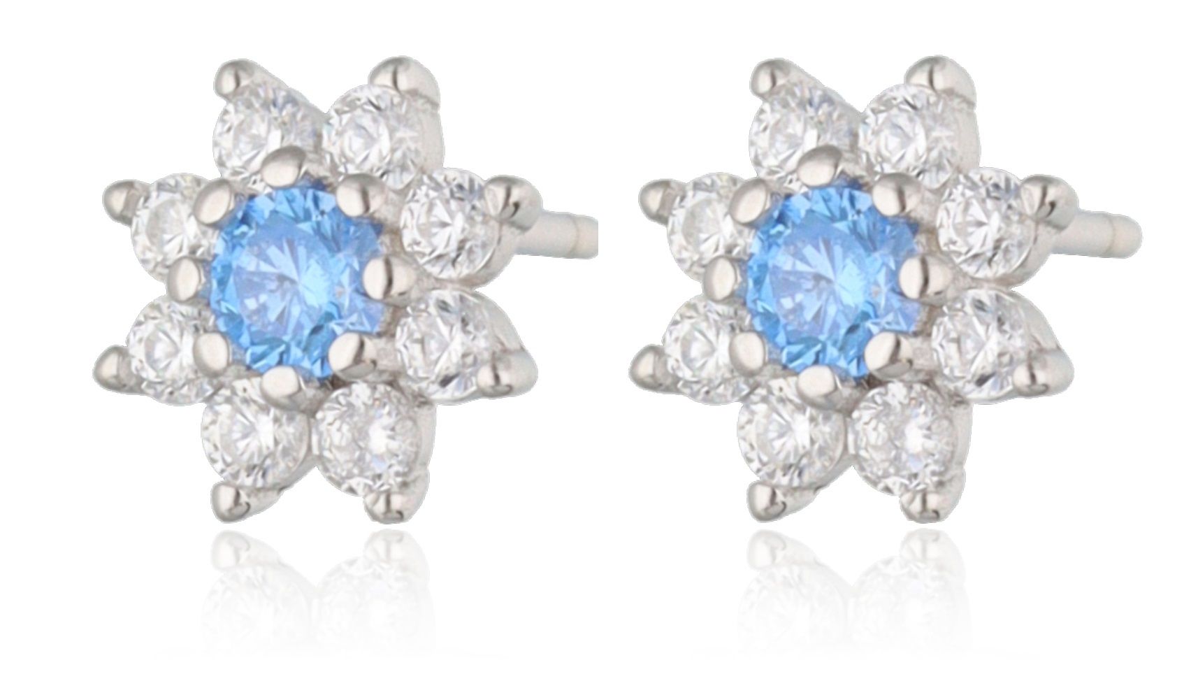Silver Earrings main CZ aquamarine 37 flower 7.6m