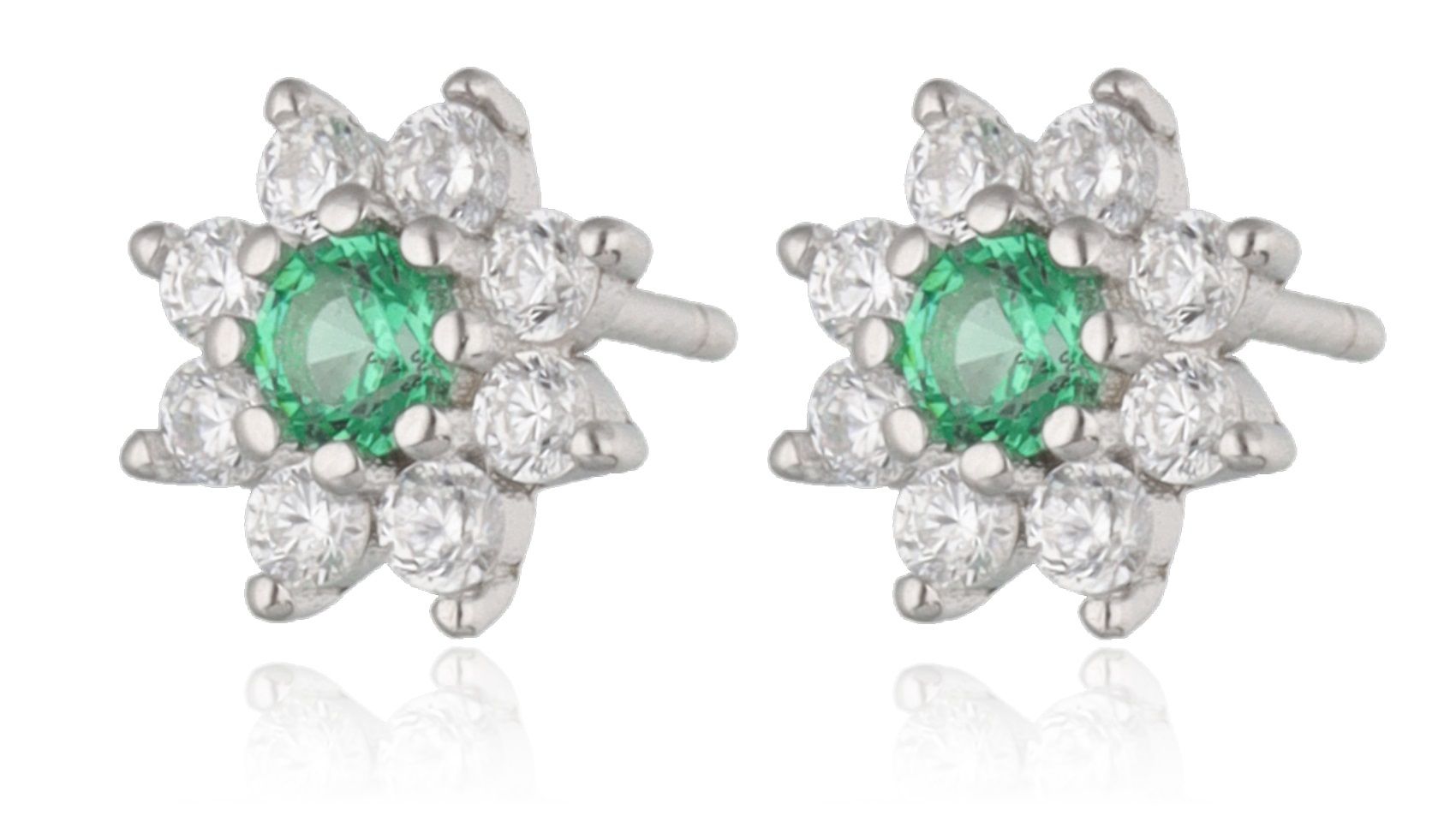 Silver Earrings main CZ L-Green 34 flower 7.6m