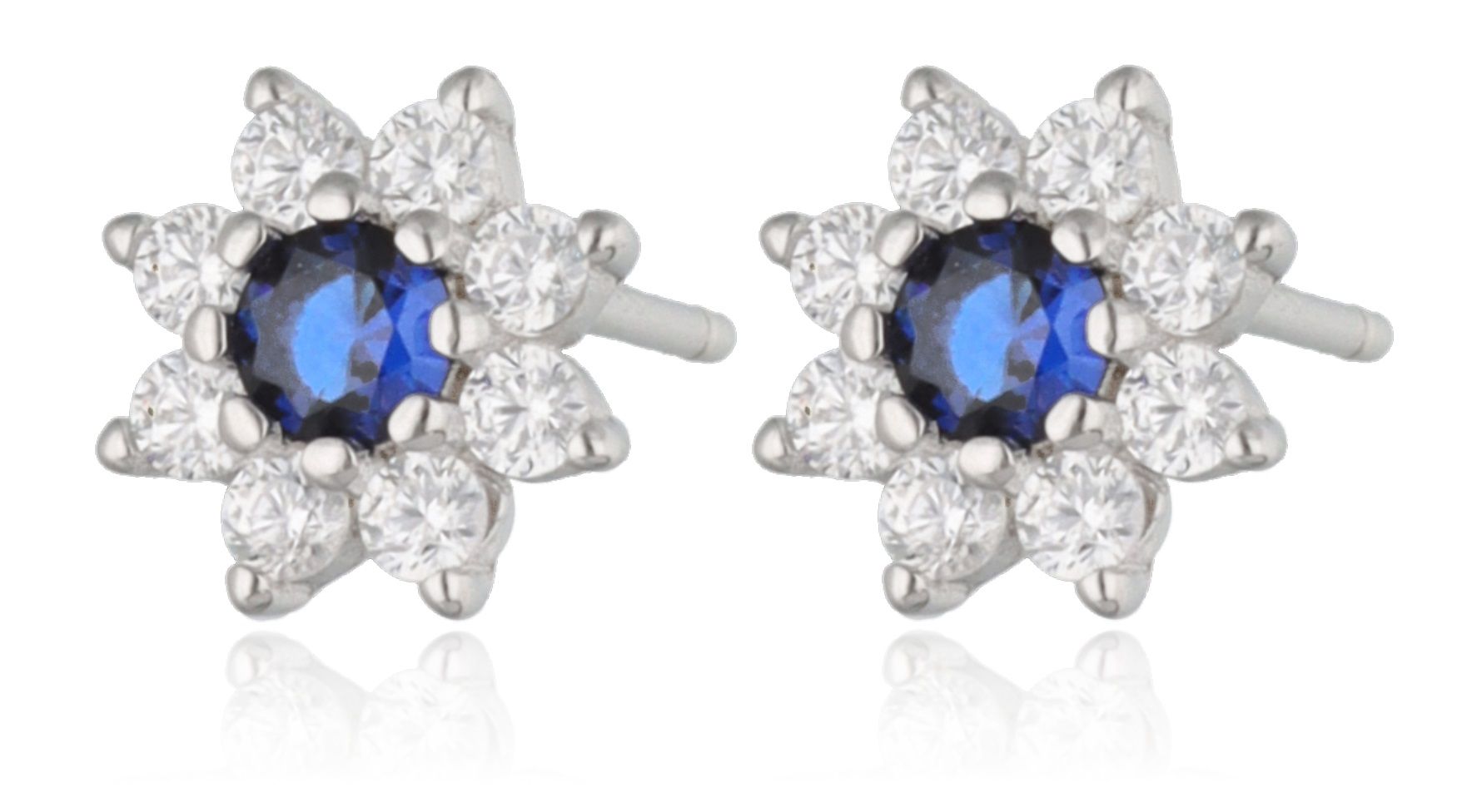 Silberohrringe Haupt-Zirkonia Saphirblau 30 Blumen 7,6 mm