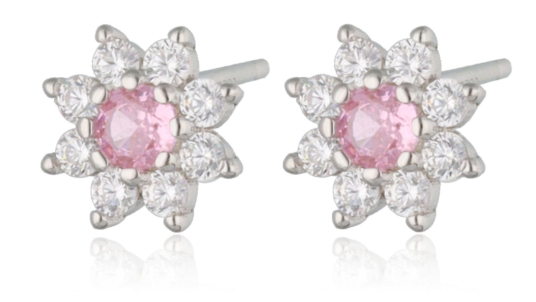 Silver Earrings main CZ Pink 1 flower 7.6 m