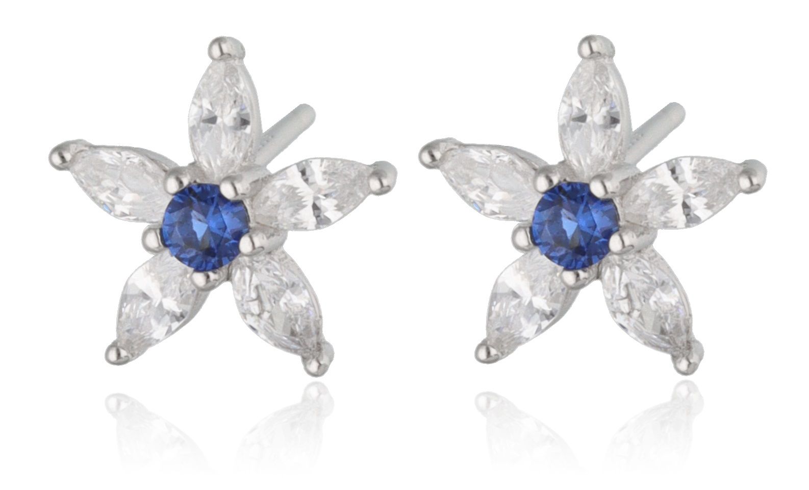 Silberohrringe Haupt-CZ Saphirblau 30 Blume 10.3 mm