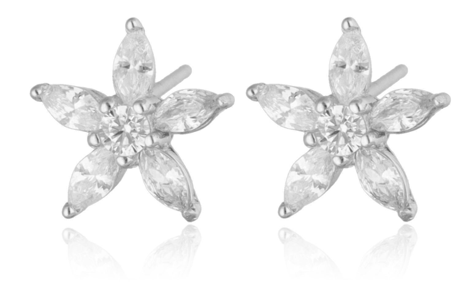 Ohrstecker Silber weiße Zirkonia Blüte 10,3 mm