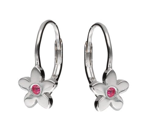 Silver Earrings Flowers With Pink Gems English Closure