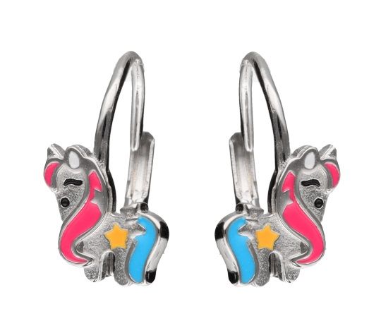 Silver Earrings Horse Kids English