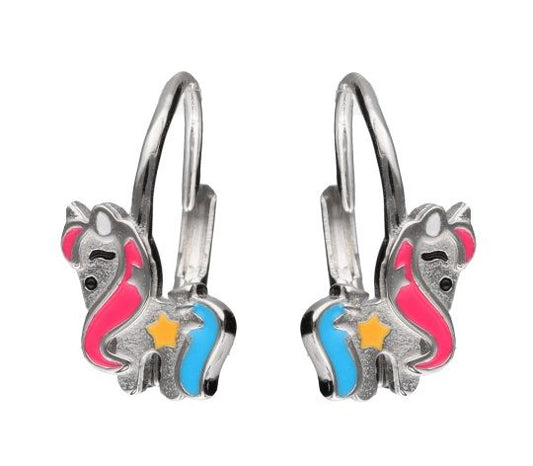 Silver Earrings Horse Kids English