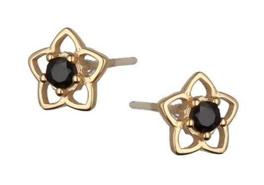 Silver Earrings Black Gold Plated Flower