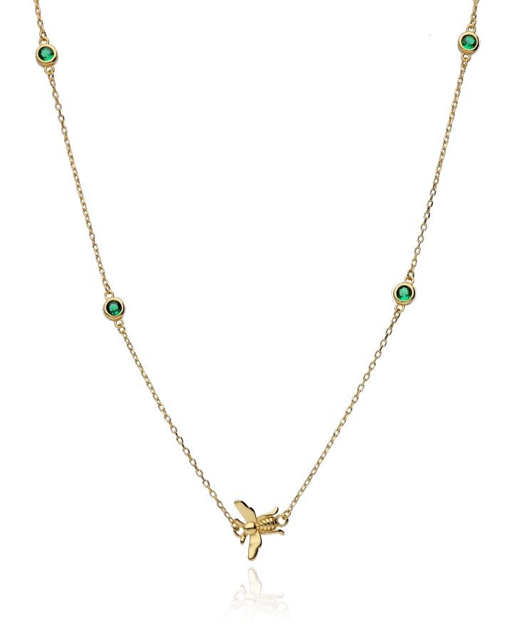 Silver Necklace 43+3 Gold Plated Emerald