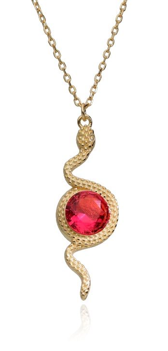 Silver Necklace 43+3 Gold Plated Red Steel Jade