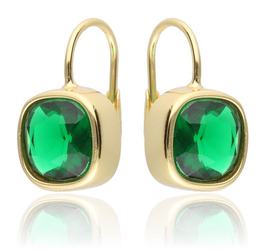 Silver Earrings Gold Plated Emerald.