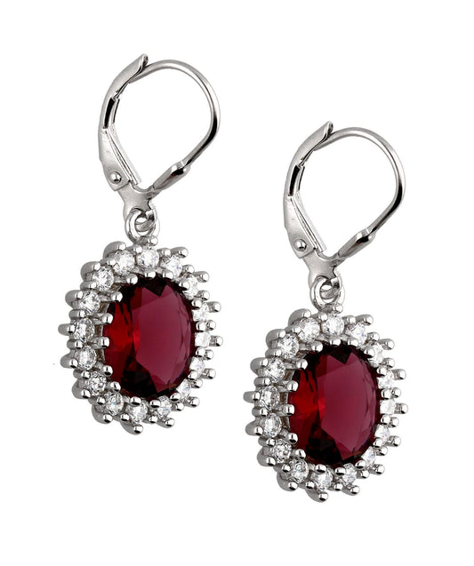 Silver Earrings Ruby ​​ Oval Cut GemstonesEnglish Long