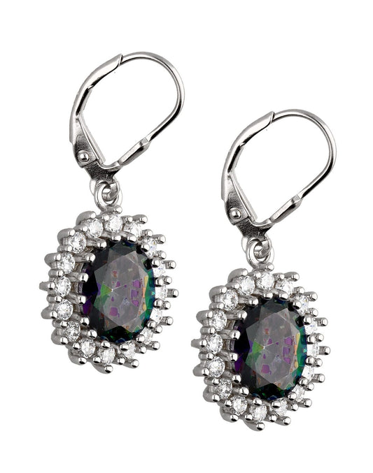 Silver Earrings Vitrail Oval Cut GemstonesEnglish Long