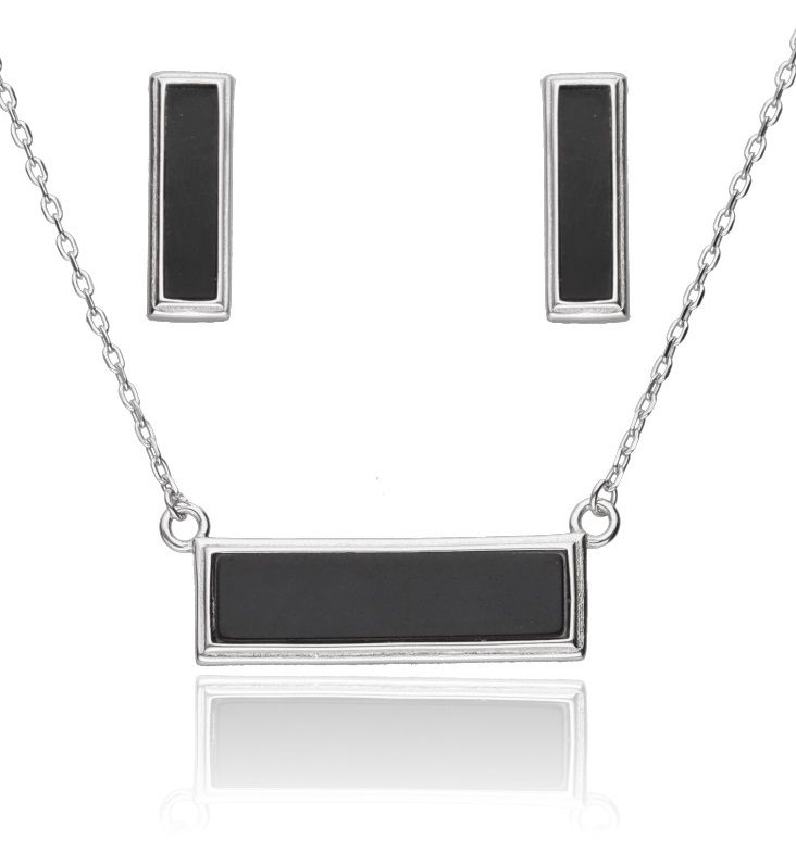 Silver Jewelry Set Onyx P-22.2mm E-15.3mm