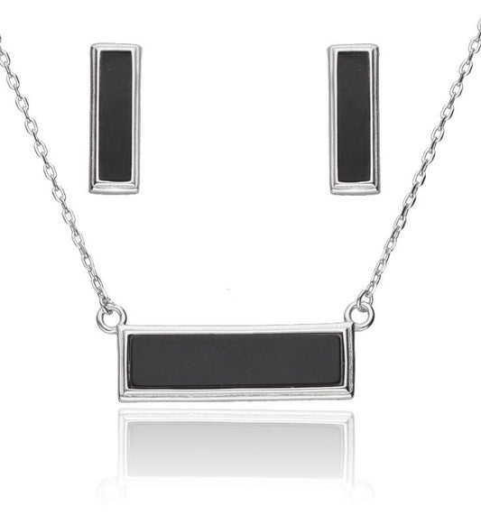 Silver Jewelry Set Onyx P-22.2mm E-15.3mm