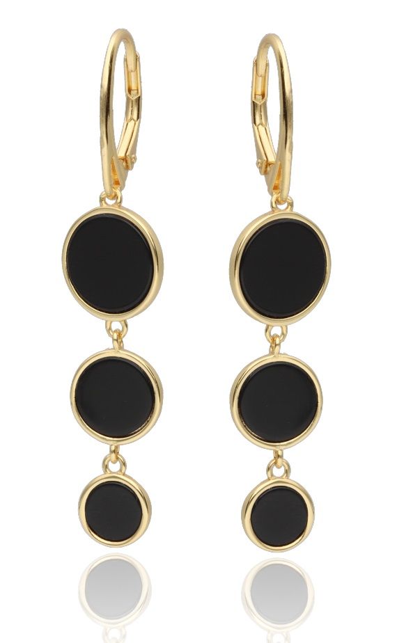 Silver Earrings Gold Plated Onyx English Long
