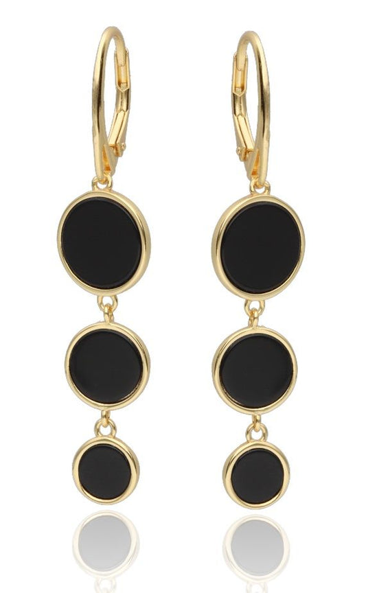 Silver Earrings Gold Plated Onyx English Long