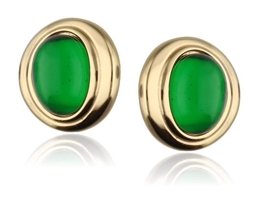 Silver Earrings Emerald Gold Plated 14mm