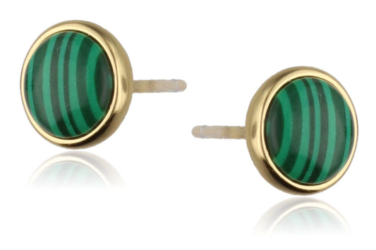 Silver Earrings Malachite Gold Plated 7.5 mm