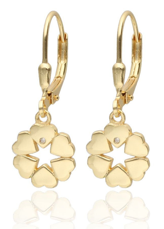 Silver Earrings Gold Plated Clover Heart Long