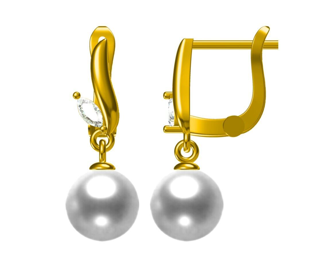 Silver Earrings Gold Plated Pearl