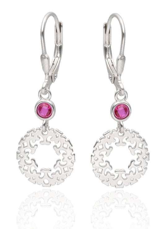 Silver Earrings Red Steel Jade Long