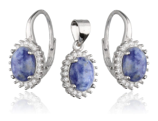 Silver Jewelry Set Blue Dot
