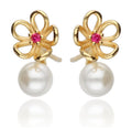 Silver Earrings Pearl Red Steel Jade Flower Gold Plated
