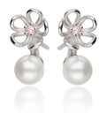 Silver Earrings Pink Pearl Flower
