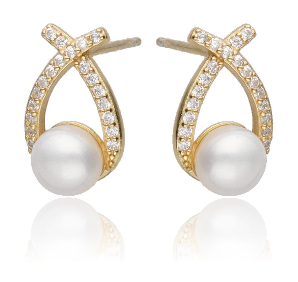 Silver Earrings Gold Plated Pearl