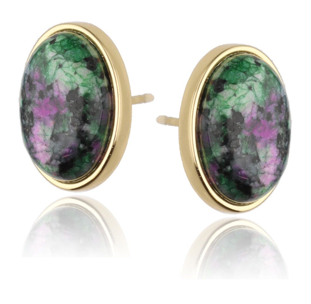 Silver Earrings Epidote Gold Plated 16mm
