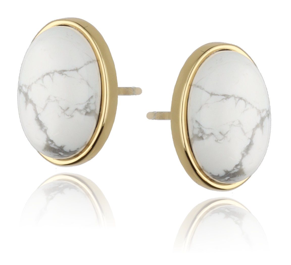 Silver Earrings Howlite White Gold Plated 16mm