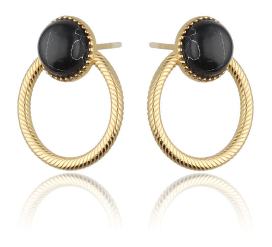 Silver Earrings Howlite Black