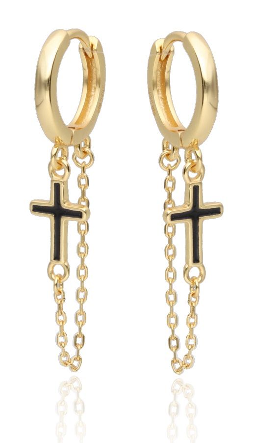Silver Earrings Gold Plated Cross