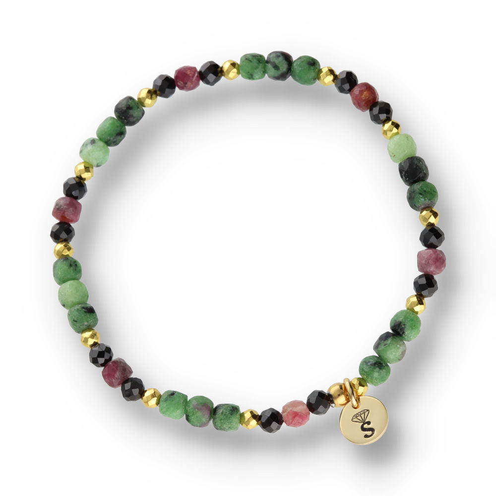 Silver Bracelet -30% tourmaline, emerald, hematite