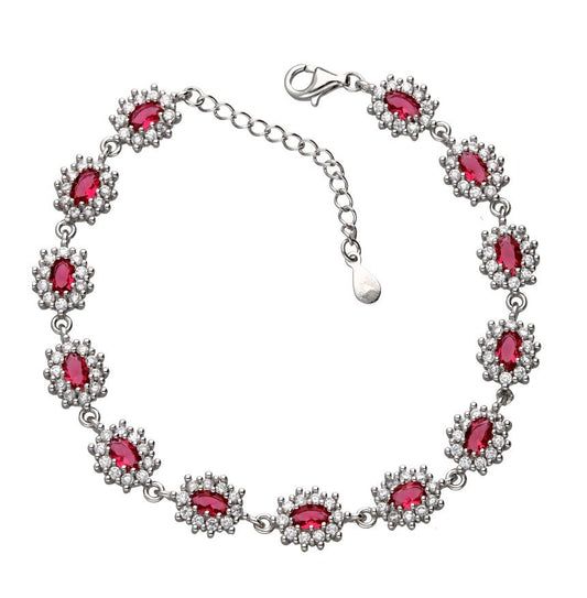 Silver Bracelet Ruby ​​13 pcs Oval Cut Gems