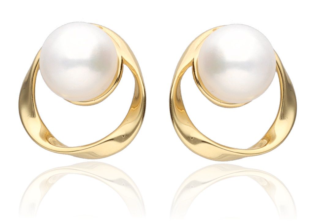 Silver Earrings Gold Plated Pearl Shell 17mm
