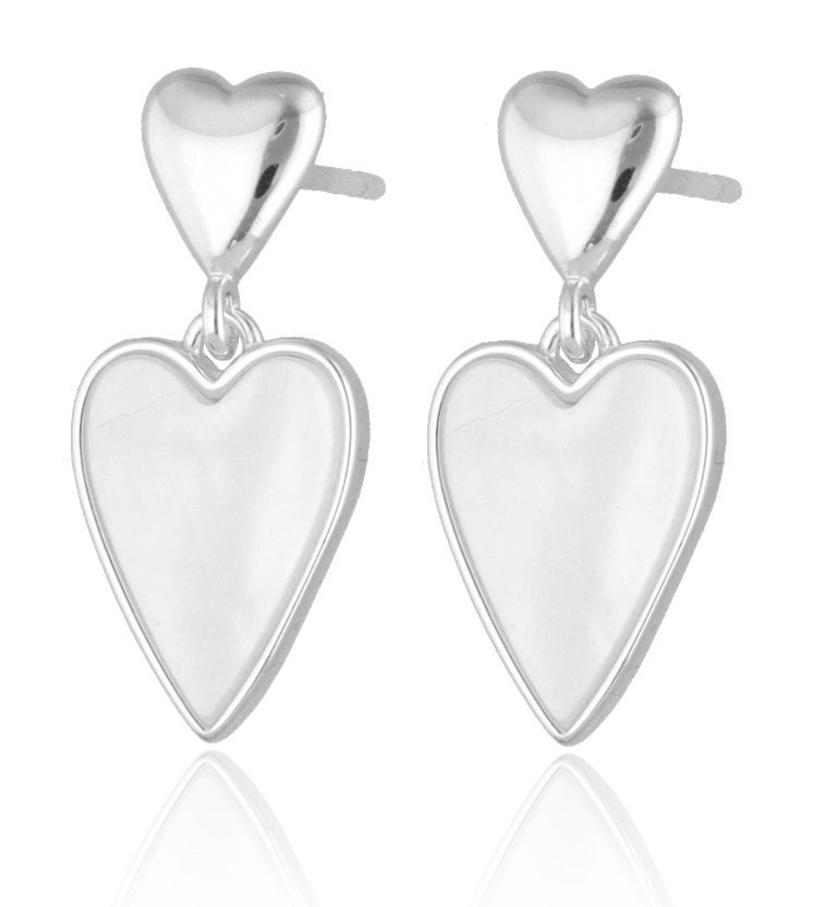 Silver Earrings heart pearl shell