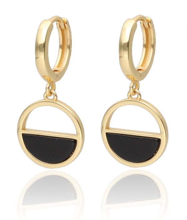 Silver Earrings Gold Plated Onyx