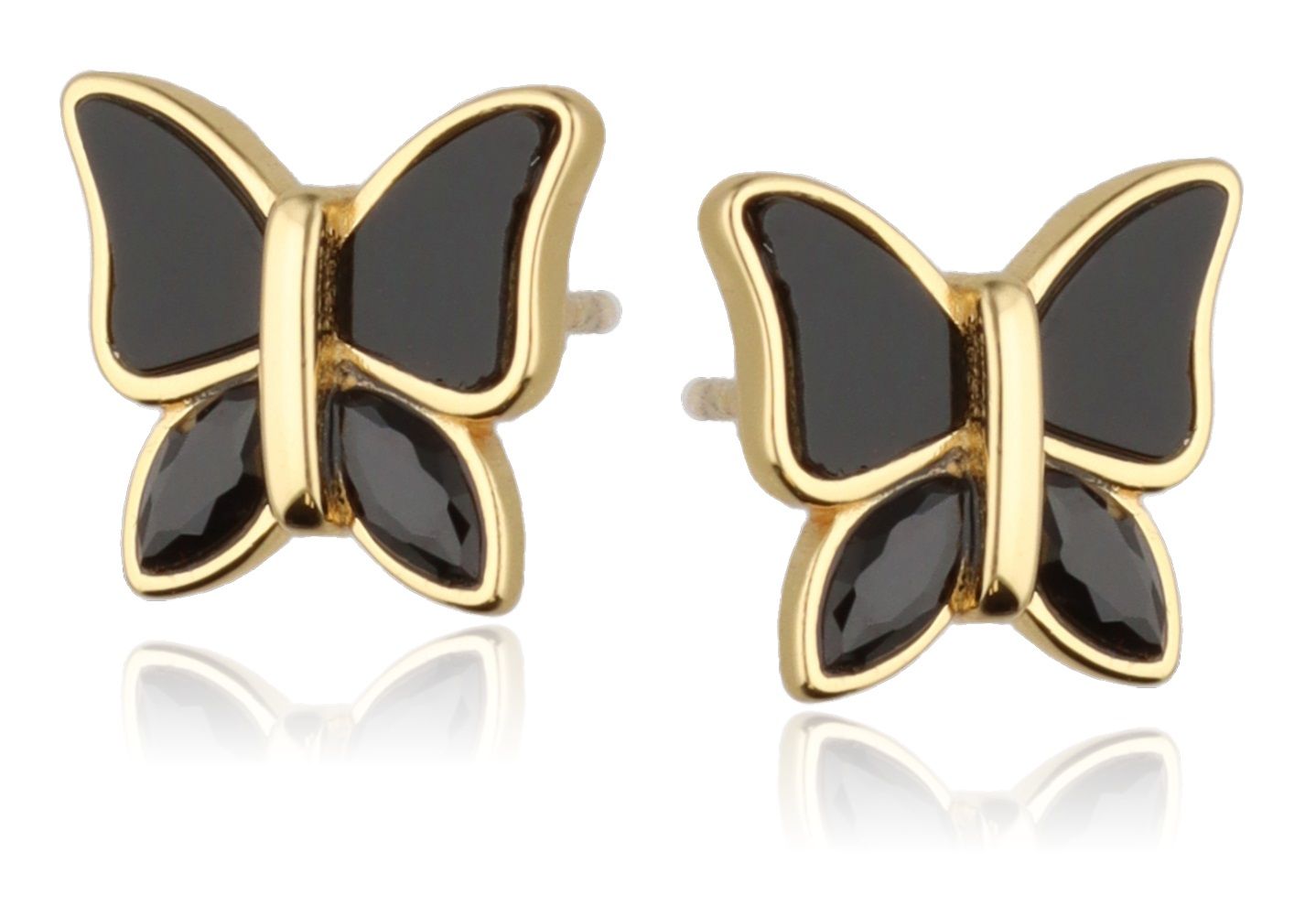 Silberohrringe Schmetterling vergoldet schwarzer Onyx